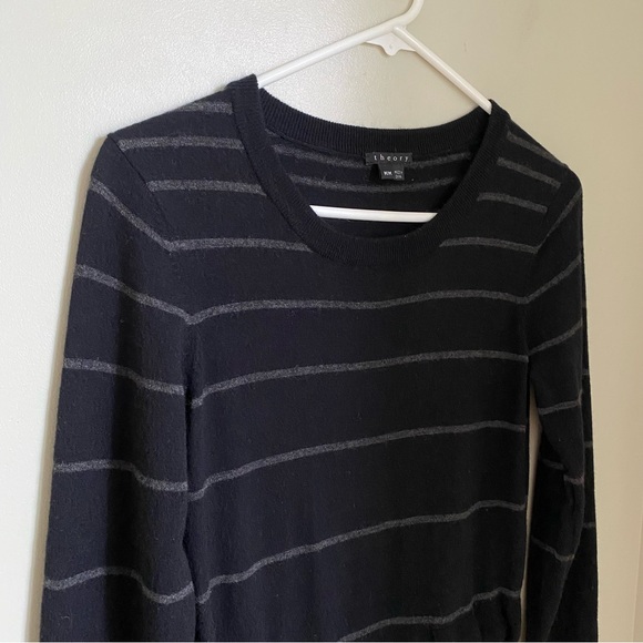 Theory Wool Blend Milly New Steady Stripe Tie Waist Fit n Flare Sweater Dress- M - Picture 4 of 10